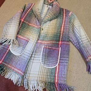 Upcycled Wool Blend Plaid Coat XL Handmade Dont Throw It Out